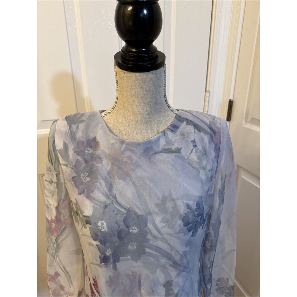 BREEZY BLUE BEAUTY ursula light blue floral longsleeve chiffon dress size 12 - Picture 11 of 11